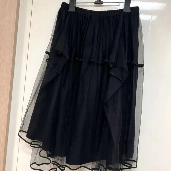 [BUNJANG] O'2nd Sheer Mesh Ruffle Tulle Skirt with Chiffon / 오즈세컨 시스루 망사 러플 튤 스커트 O'2nd 쉬폰 밴딩 레이스 캉캉 치마 돌잔치 파티룩 연말룩 행사