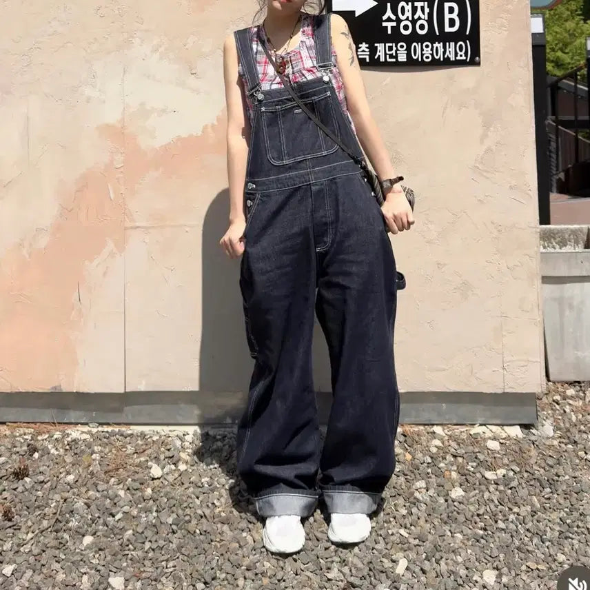 [BUNJANG] Vintage Sleeveless Top + Denim Overalls Set / 빈티지 민소매 + 청 멜빵바지 셋업 판매