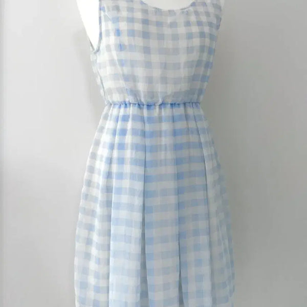[BUNJANG] Ankruse Sky Blue Checkered Dress Vintage / [만냥빈티지] 앙크루즈 브랜드 하늘색 체크원피스 히메갸루 러블리 양산형 빈티지원피스 앙크루즈원피스