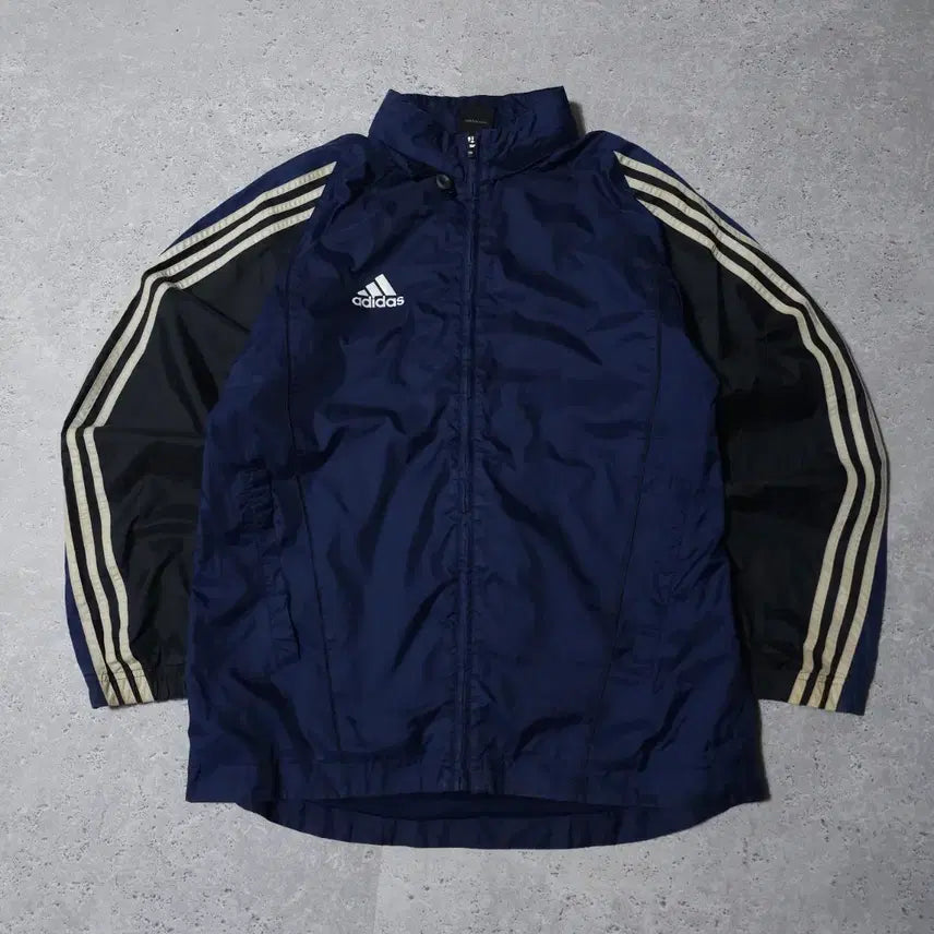[BUNJANG] Adidas Three Stripes Deep Navy/Black Windbreaker Oversized Jacket / 아디다스 삼선 딥네이비x블랙 바람막이 오버핏 자켓