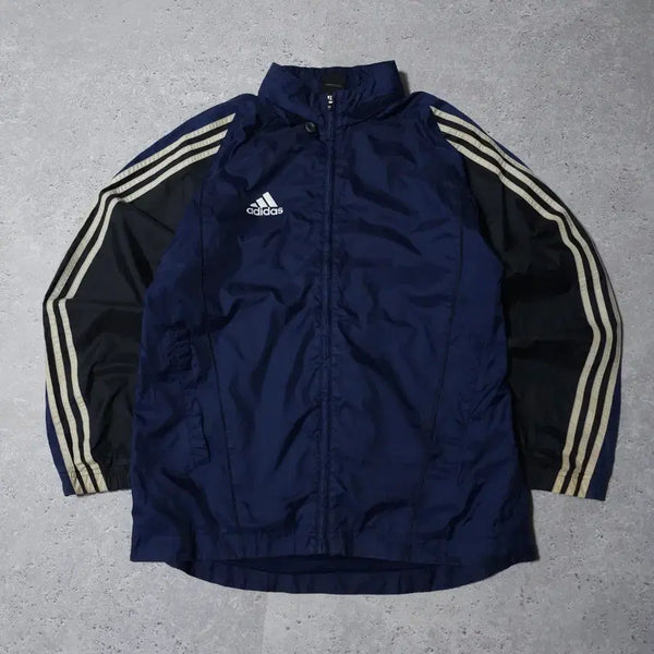 [BUNJANG] Adidas Three Stripes Deep Navy/Black Windbreaker Oversized Jacket / 아디다스 삼선 딥네이비x블랙 바람막이 오버핏 자켓