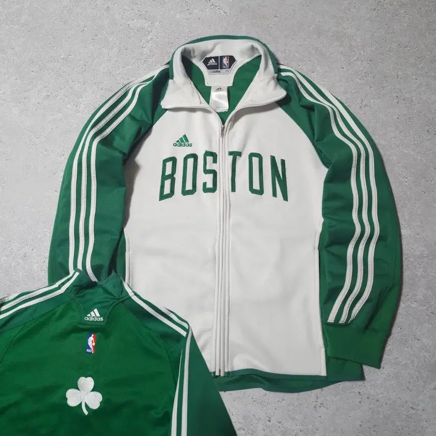 [BUNJANG] Adidas Boston NBA White/Green Tracksuit Jacket / 아디다스 보스턴 NBA 흰초 트레이닡 져지 자켓