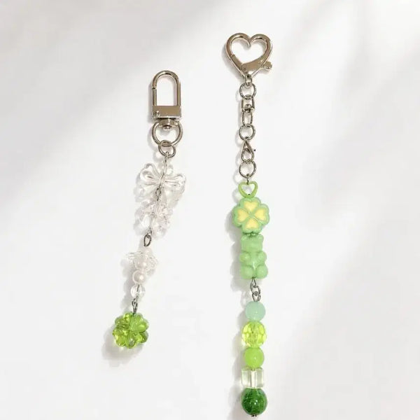 [BUNJANG] Beaded Keychain Set - Green Clover Bear Design / 비즈 키링 세트 그린
