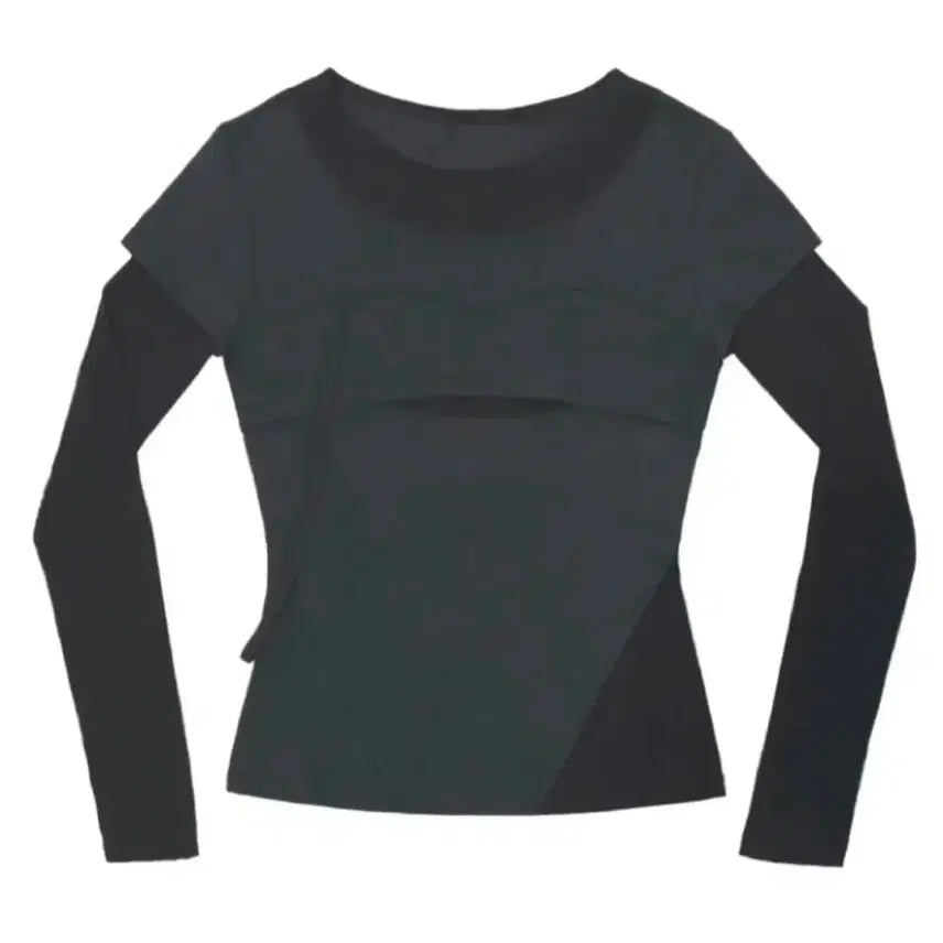 [BUNJANG] Oh! Hos Layered Shoulder Strap Long Sleeve T-Shirt / 오호스 레이어드 숄더스트랩롱슬리브 Layered Shoulder Strap Long sleeve