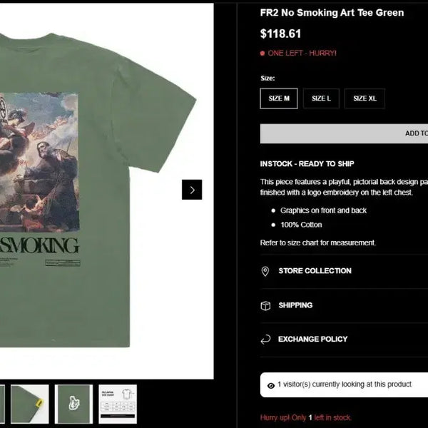 [BUNJANG] #FR2 No Smoking Art T-Shirt Green Medium / #FR2 노스모킹 아트 그린 티셔츠 M (퍼킹래빗)