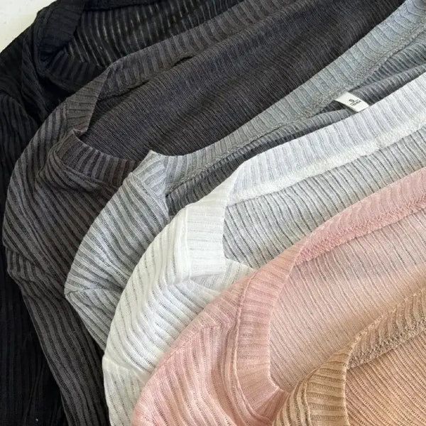 [BUNJANG] V-Neck See-Through Long Sleeve T-Shirt / 브이넥 시스루 긴팔티셔츠