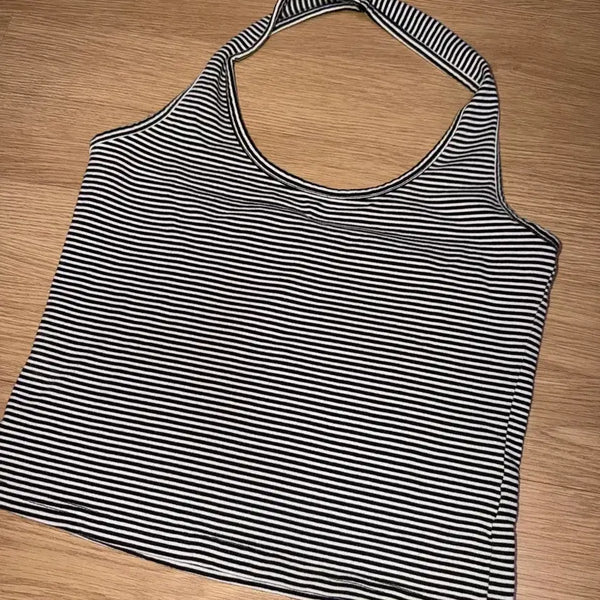 [BUNJANG] Black Up Summer Stripe Halter Tank Top / 블랙업 썸머 스트라이프 홀터 나시