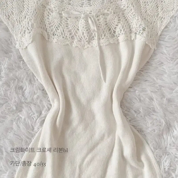[BUNJANG] Liz Lisa White Crochet Ribbon Top / 일브 화이트 크로쉐 리본 탑 히메갸루 모리걸 하구미 리즈리사 레스트로즈 엑시즈팜