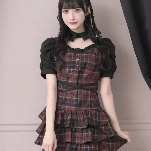 [BUNJANG] Pium Cross Tiered Dress Red Check / pium 피움 크로스 티어드 원피스 레드체크 양지뢰 스나계