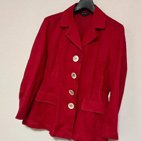 [BUNJANG] By LIM 100% Linen Volume Sleeve Peplum Flare Jacket Red / 제평 바이림 By LIM 린넨100% 볼륨소매 자켓 페플럼 플레어 9부 레드 빨간색 빨강 여름 정장 오피스룩