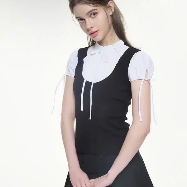 [BUNJANG] Whispery Fairy Prep Layered Tie Blouse / 택달린상품 위스페어리 프렙 레이어드 타이 블라우스 당일배송 디어마이페어리