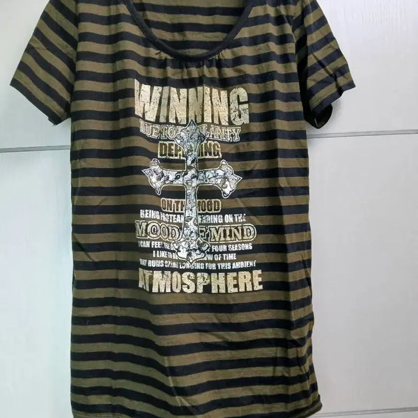 [BUNJANG] Y2K Stripe Short Sleeve T-Shirt / Y2K 스트라이프 크로스 반팔티