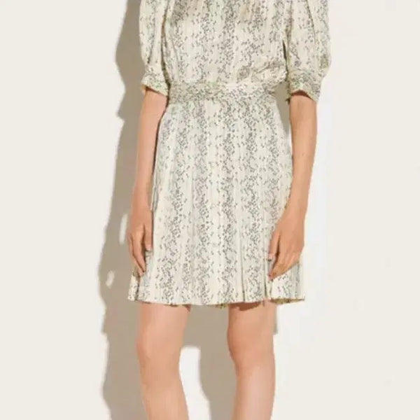 [BUNJANG] Sandro Ecru High-Neck Printed Mini Dress / 산드로 에크루하이넥 프린팅 미니원피스