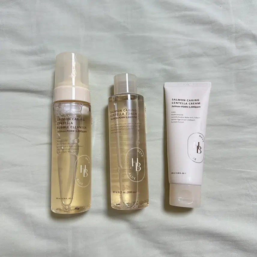 [BUNJANG] Haveblue Salmon Caring Cleanser, Toner, Cream Set / 새상품 헤브블루 살몬 케어링 클렌저, 토너, 크림 세트