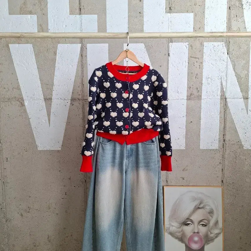 [BUNJANG] Heart Crop Knit Cardigan / 행사5)뽀글하트 크롭 니트 가디건