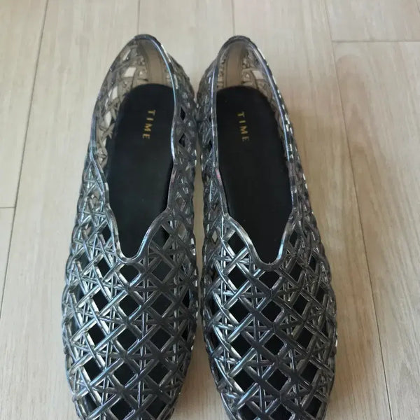 [BUNJANG] Time Jellies Shoes Transparent Silver Flats / 타임 젤리슈즈 투명 실버