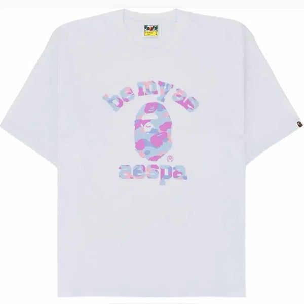 [BUNJANG] A Bathing Ape x aespa College Relaxed Fit T-Shirt White / 베이프 x 에스파 컬리지 릴렉스드 핏 티셔츠 화이트