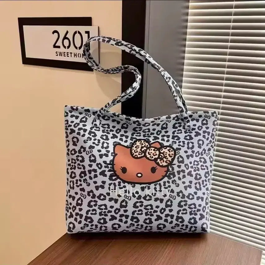 [BUNJANG] Sanrio Blue Leopard Tanning Kitty Face Eco Bag Shoulder Bag / 수입 산리오 블루 레오파드 호피 태닝키티 페이스 에코백 숄더백 가방