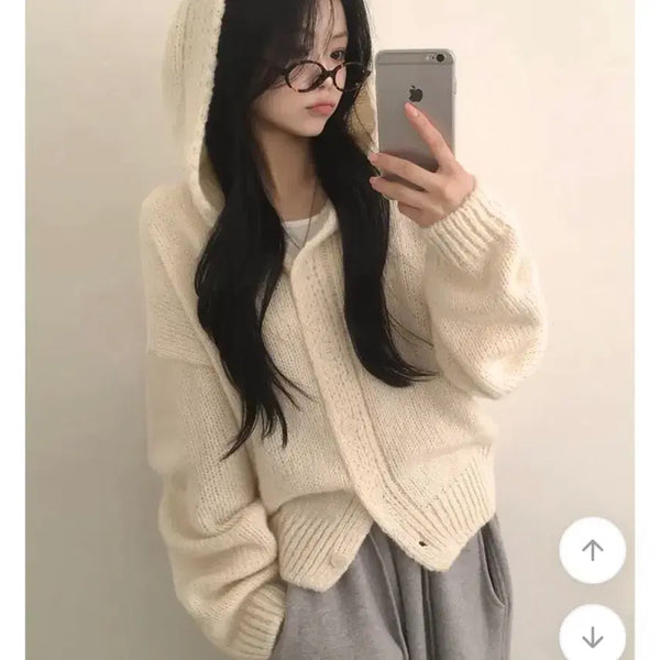 [BUNJANG] Andmore Hooded Knit Cardigan / 에이블리 앤드모어 후드니트가디건