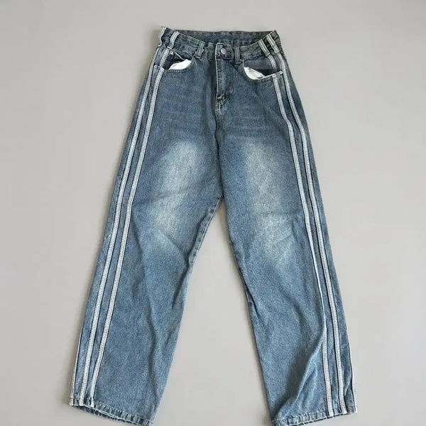 [BUNJANG] Women's Side Line Wide Denim Pants (M) / 여성 사이드 라인 와이드 데님팬츠 M
