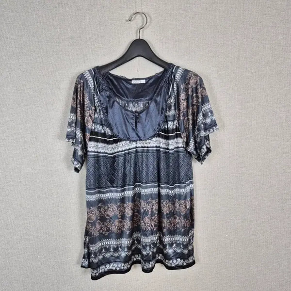 [BUNJANG] Blue-Gray Pattern Blouse / (#66,77추천/L)블루그레이 패턴 블라우스