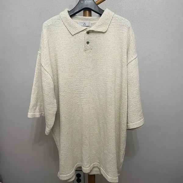 [BUNJANG] Acorn Studio Towel Knit Oversized Half-Sleeve Knit Oatmeal / 아콘 타올 오버핏 카라 반팔니트 오트밀