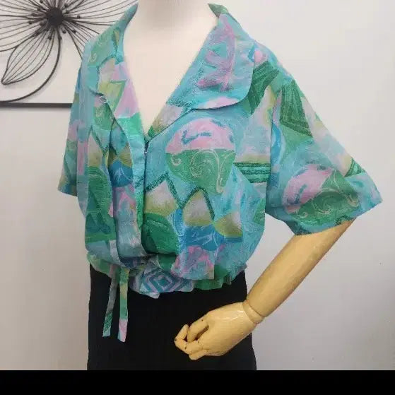[BUNJANG] Arena Vintage Pattern Chiffon Blouse / 그린 빈티지 패턴 셔츠free