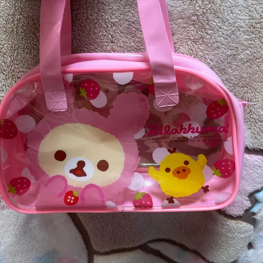 [BUNJANG] Korilakkuma Strawberry Clear Pouch Bag / 코리락쿠마 딸기 투명 파우치 가방