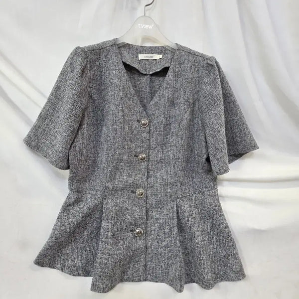 [BUNJANG] CHICLINE Tweed Grey Short Sleeve Top Size 100 / CHICLIne 트위드여성그레이 반팔100