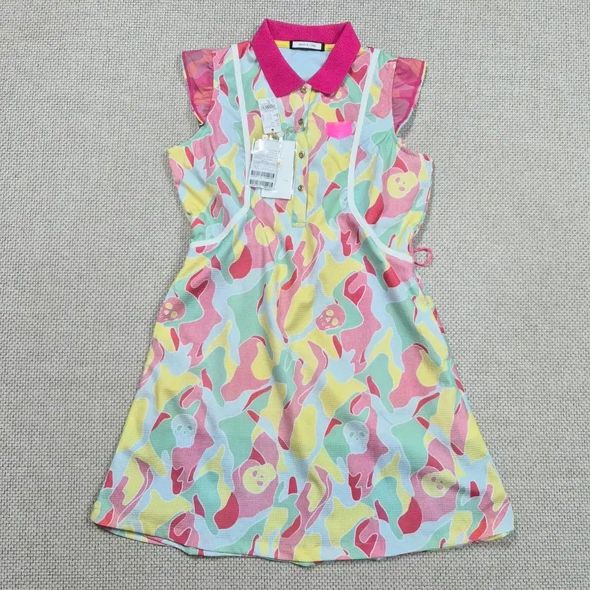[BUNJANG] Mark &ロナ Women's Golf Wear One-Piece Dress Pink Yellow Camo Pattern / 마크앤로나 여성 골프웨어 원피스 핑크 옐로우 카모 패턴