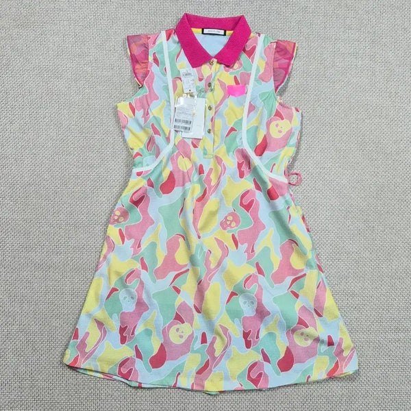 [BUNJANG] Mark &ロナ Women's Golf Wear One-Piece Dress Pink Yellow Camo Pattern / 마크앤로나 여성 골프웨어 원피스 핑크 옐로우 카모 패턴