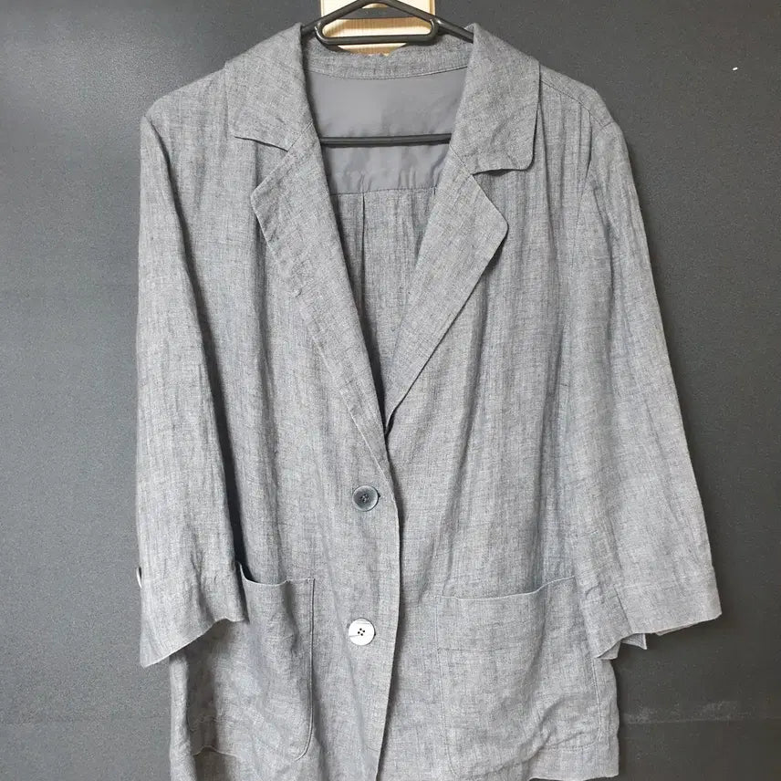 [BUNJANG] Linen 100% Collar Jacket - Gray (Sizes 66-88) / 진짜만원 66~88 린넨100% 카라자켓 그레이