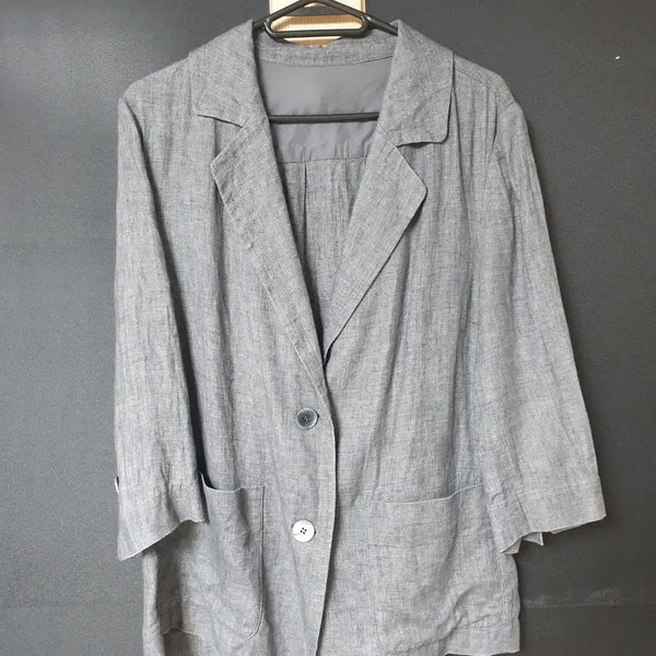 [BUNJANG] Linen 100% Collar Jacket - Gray (Sizes 66-88) / 진짜만원 66~88 린넨100% 카라자켓 그레이