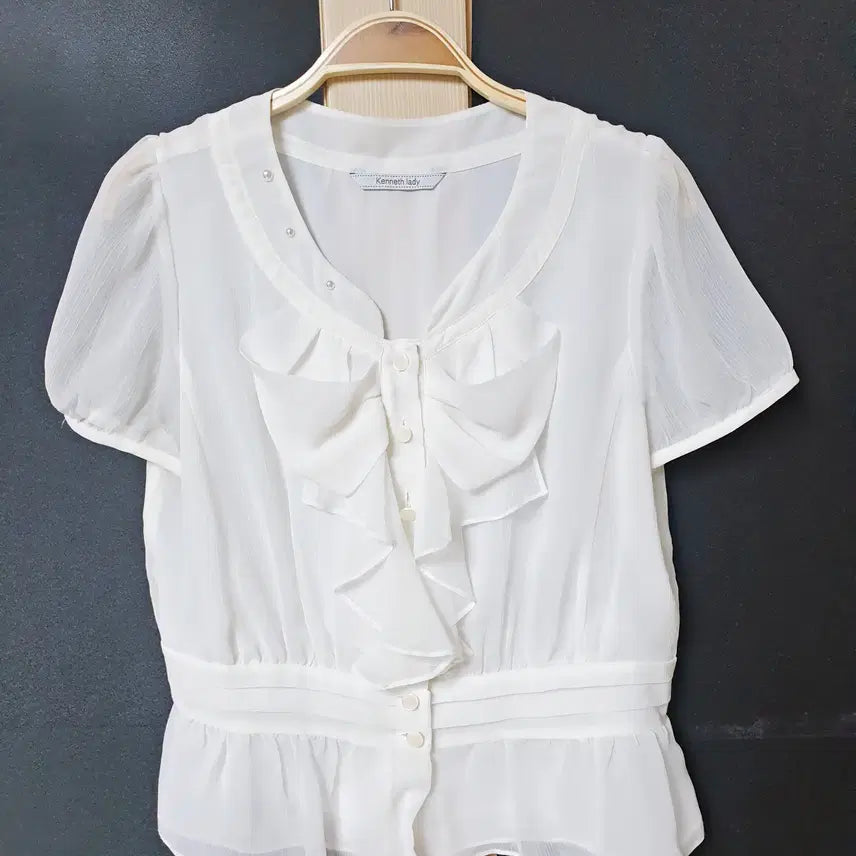 [BUNJANG] Kenneth Lady Frill Chiffon Blouse White 55 / 진짜만원 케네스레이디 55 프릴쉬폰 블라우스 화이트