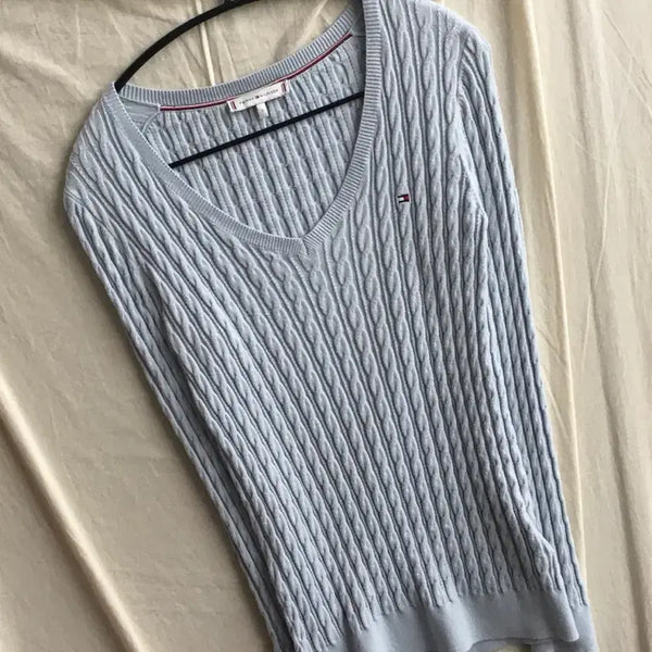 [BUNJANG] Tommy Hilfiger V-Neck Cable Knit Sweater / 타미힐피거 브이넥 케이블 니트