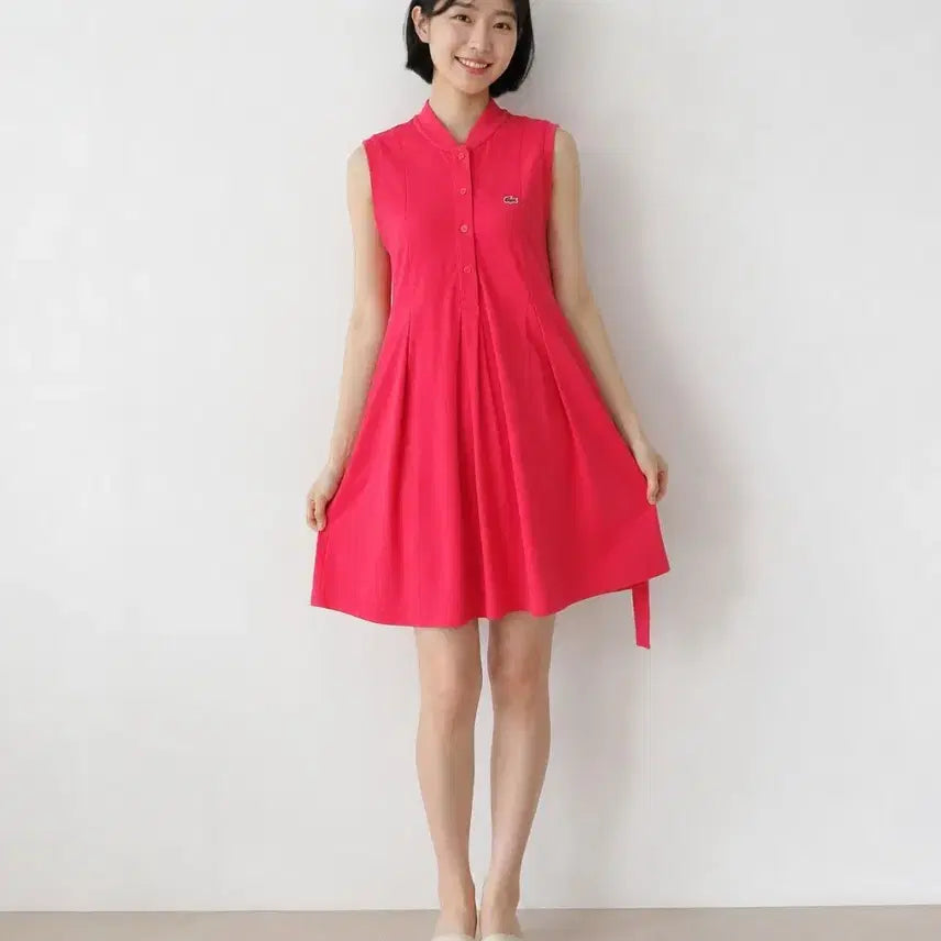 [BUNJANG] Lacoste Sleeveless Pique Dress Coral Pink / 라코스테 자몽빛 코랄핑크 민소매 피케 원피스