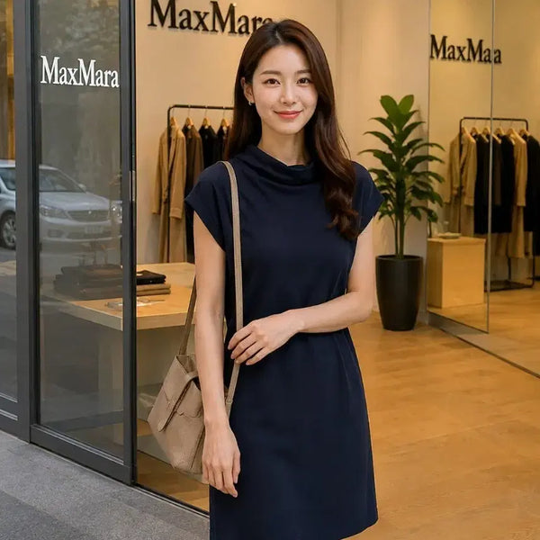 [BUNJANG] Max Mara Weekend Sleeveless Knit Dress Navy / 정품 위켄드 막스마라 드레이프넥 민소매 니트 원피스 (55~66)