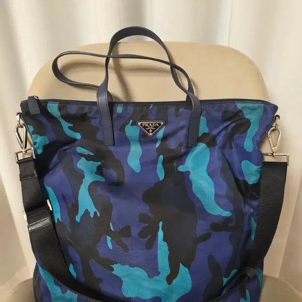 [BUNJANG] Prada Re-Nylon Camouflage Leather Big Tote Bag (Blue/Black) / [남녀공용/정품] 프라다 리나일론 카프레더 카모플라쥬 빅 토트백 블루 블랙