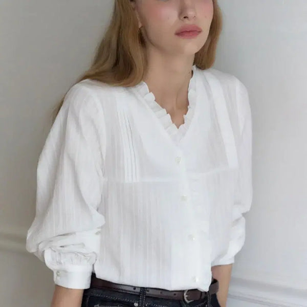 [BUNJANG] Ourhope V-Neck Blouse - Ivory / 아워호프 블라우스