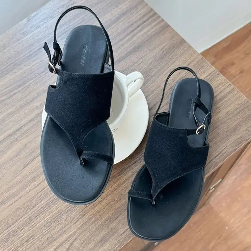[BUNJANG] Suede Strap Sandals Black / 스웨이드 스트랩 샌들 블랙