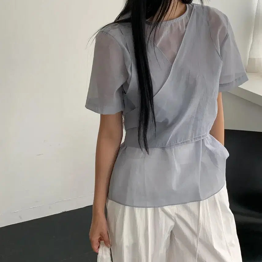 [BUNJANG] Sheer Wrap Blouse / 시스루 랩 블라우스
