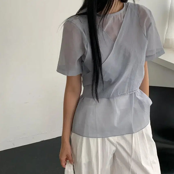 [BUNJANG] Sheer Wrap Blouse / 시스루 랩 블라우스