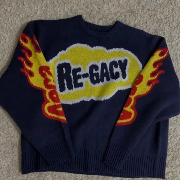 [BUNJANG] RE-GACY Flame Pattern Knit Navy (Size 105-110) / (역시즌특가)RE-GACY 니트 네이비 새상품