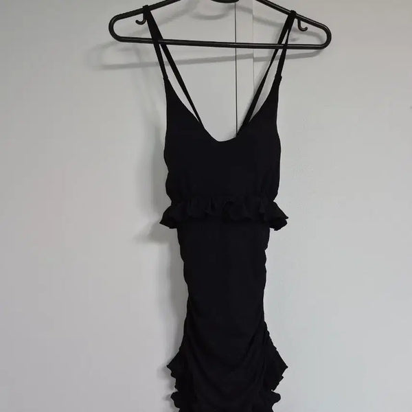 [BUNJANG] Frill Shirring Black Lace Swimsuit with Cardigan Set / 프릴 셔링 블랙 수영복