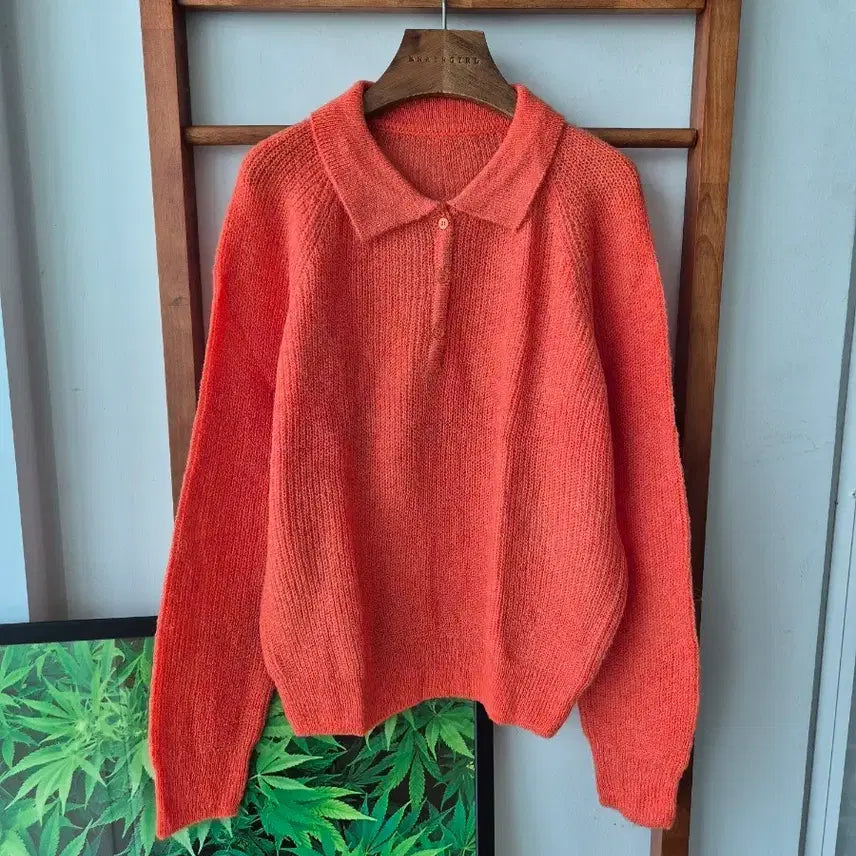 [BUNJANG] Knit Sweater Orange / (새상품) 카라 니트 스웨터 오렌지