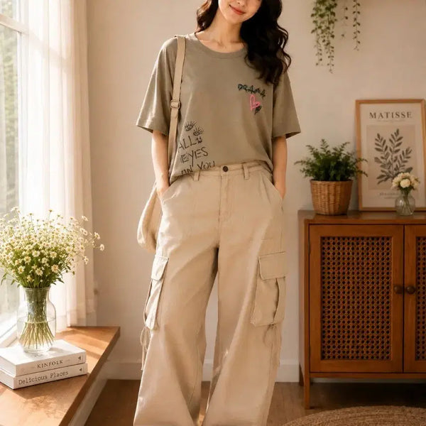 [BUNJANG] Khaki Graphic T-Shirt / 카키색 그래픽 티셔츠