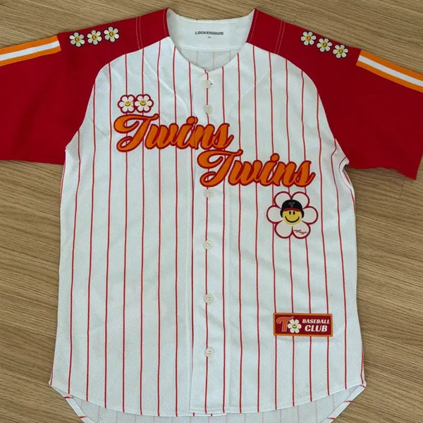 [BUNJANG] LG Twins x WiggleWiggle Collaboration Uniform Red Sleeve Floral Print Hong Chang-ki Size 95 / 엘지트윈스 위글위글 콜라보 유니폼 95사이즈