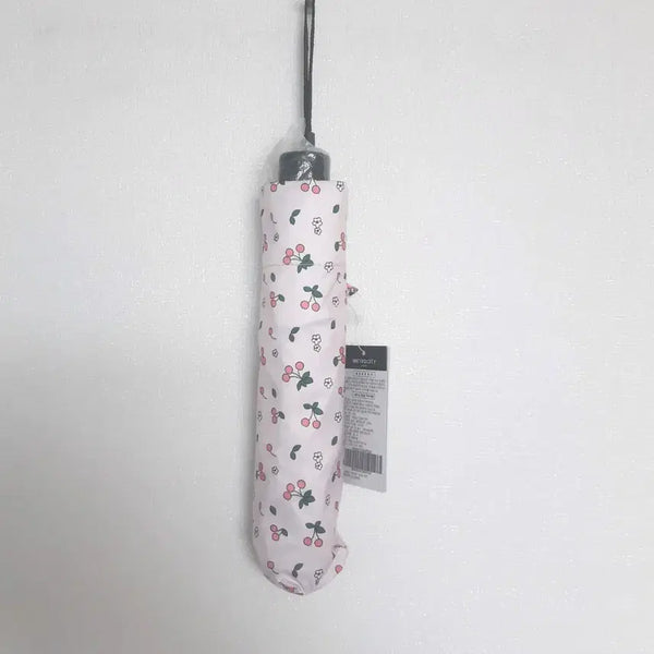 [BUNJANG] MetrocCity Cherry Pattern Folding Umbrella - Pink / 메트로시티 체리 패턴 접이식 우양산 핑크 새상품