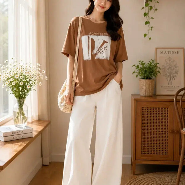 [BUNJANG] Brown Graphic Short Sleeve T-Shirt / 브라운 그래픽 반팔 티셔츠