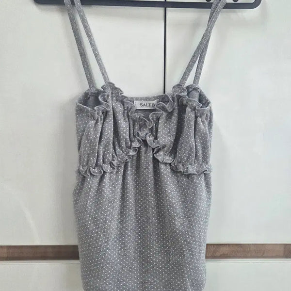 [BUNJANG] Polka Dot Frill Sleeveless Top / 도트 프릴 나시
